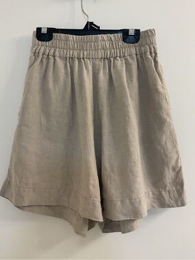 Rowie the Label 100% Linen Elastic Waist Shorts in Beige